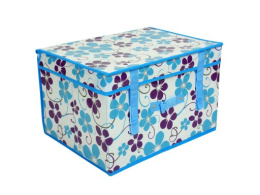 Kufer tekstylny ceratowy M Kwiaty niebieski